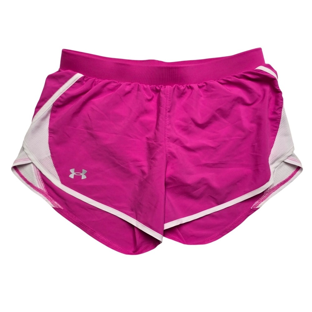 Under Armour Fly By Running Shorts Pink White Mesh HeatGear Womens Medium